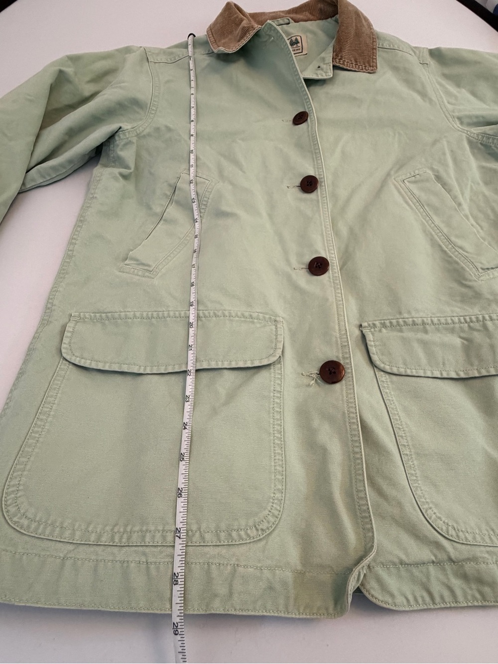 L.L. Bean Mint Green Cotton Utility Barn Jacket with Tan Corduroy Collar - Picture 10 of 12